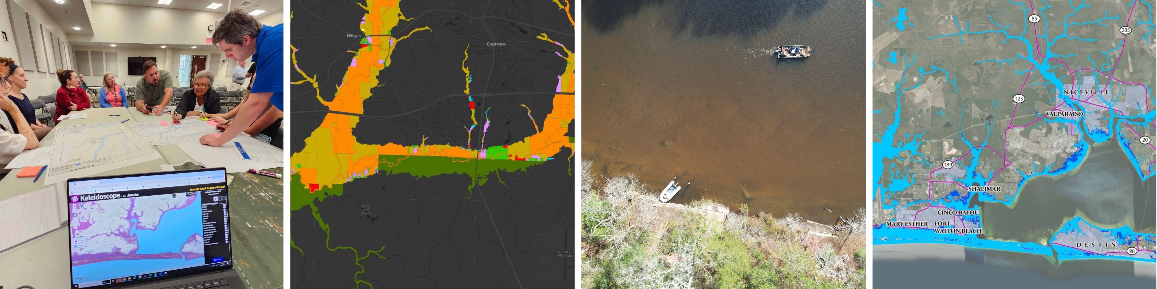Local Mitigation Strategy collage with river photo and 100 year flood graphics